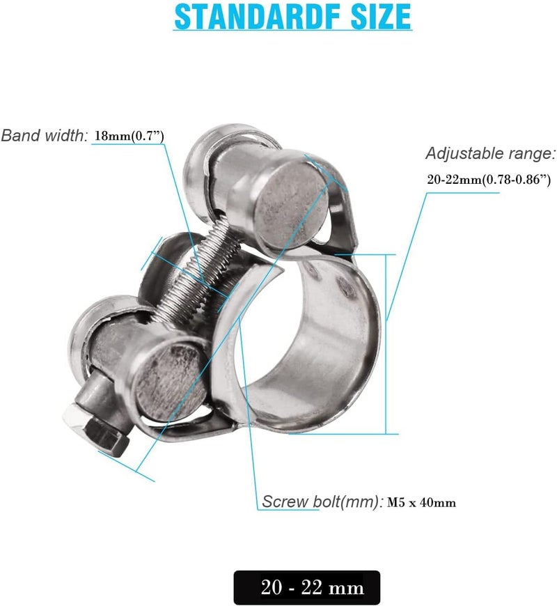 PEROMI 4 Pack 20-22mm T-Bolt Hose Clamp, Stainless Steel_304 Intercooler Pipe Tube Clamps, Turbo Pipe Clamps, Clamp Adjustable Range 0.78"-0.86 - Image 3